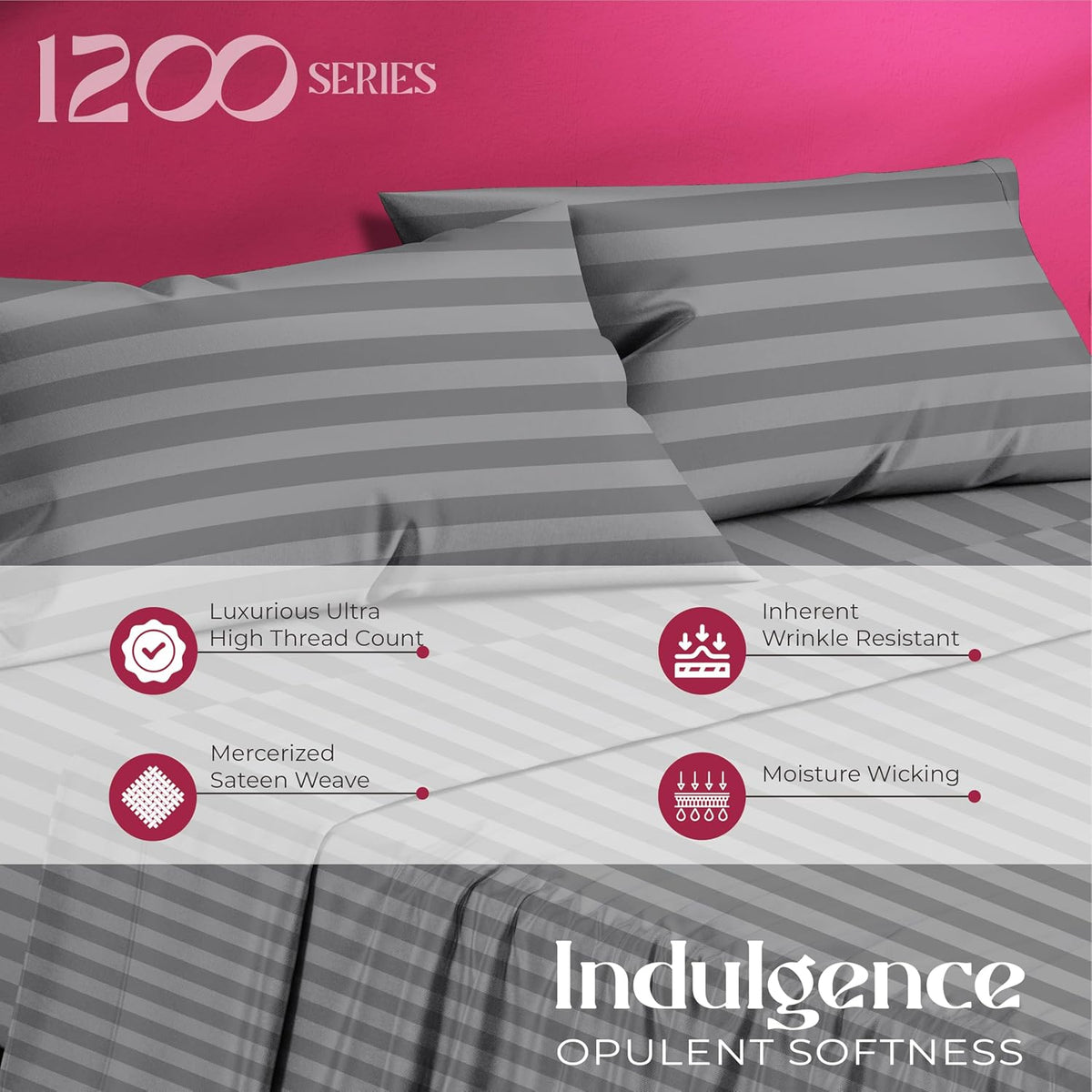 Mayfair Linen 100% Egyptian Cotton Pillow Cases Standard / Queen Size Set of 2 - Luxury 1200 Series Sateen Weave Dark Grey Stripe Pillow…