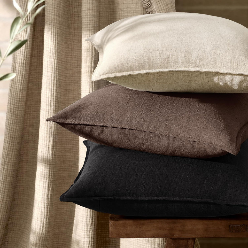 Anroduo Pack of 2 Decorative Linen Pillow Covers Black Neutral Farmhouse Boho Soild Cushion Case Soft Accent Pillowcase for Couch Sofa Bedr…