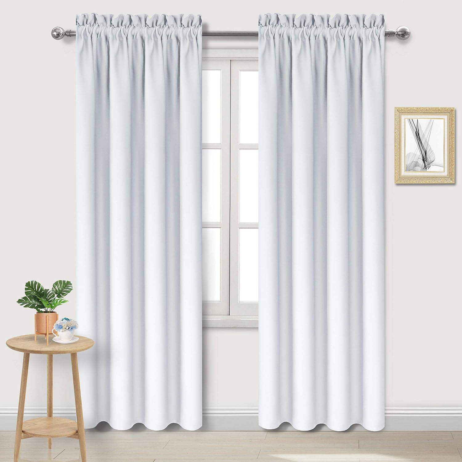 Dwcn Blackout Curtains for Bedroom – Thermal Insulated Energy Saving Drapes for Living Room, Greyish White, W 38 x L 84 Inch, Set of 2 Rod…