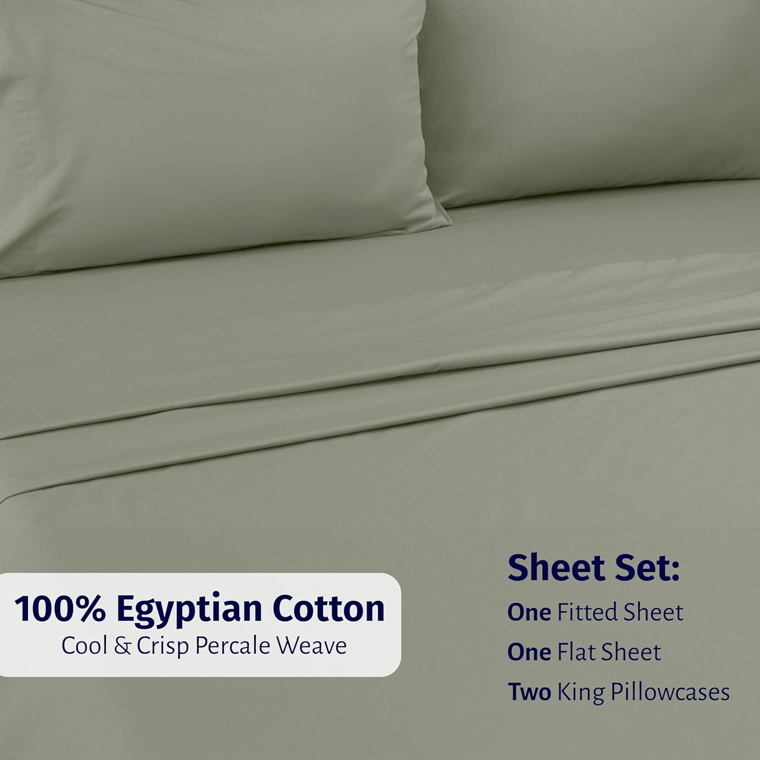 CaliforniaDesignDen California Design Den King Percale Sheets Set - Certified 100% Egyptian Cotton, Lightweight & Crisp Percale King Bed Sh…