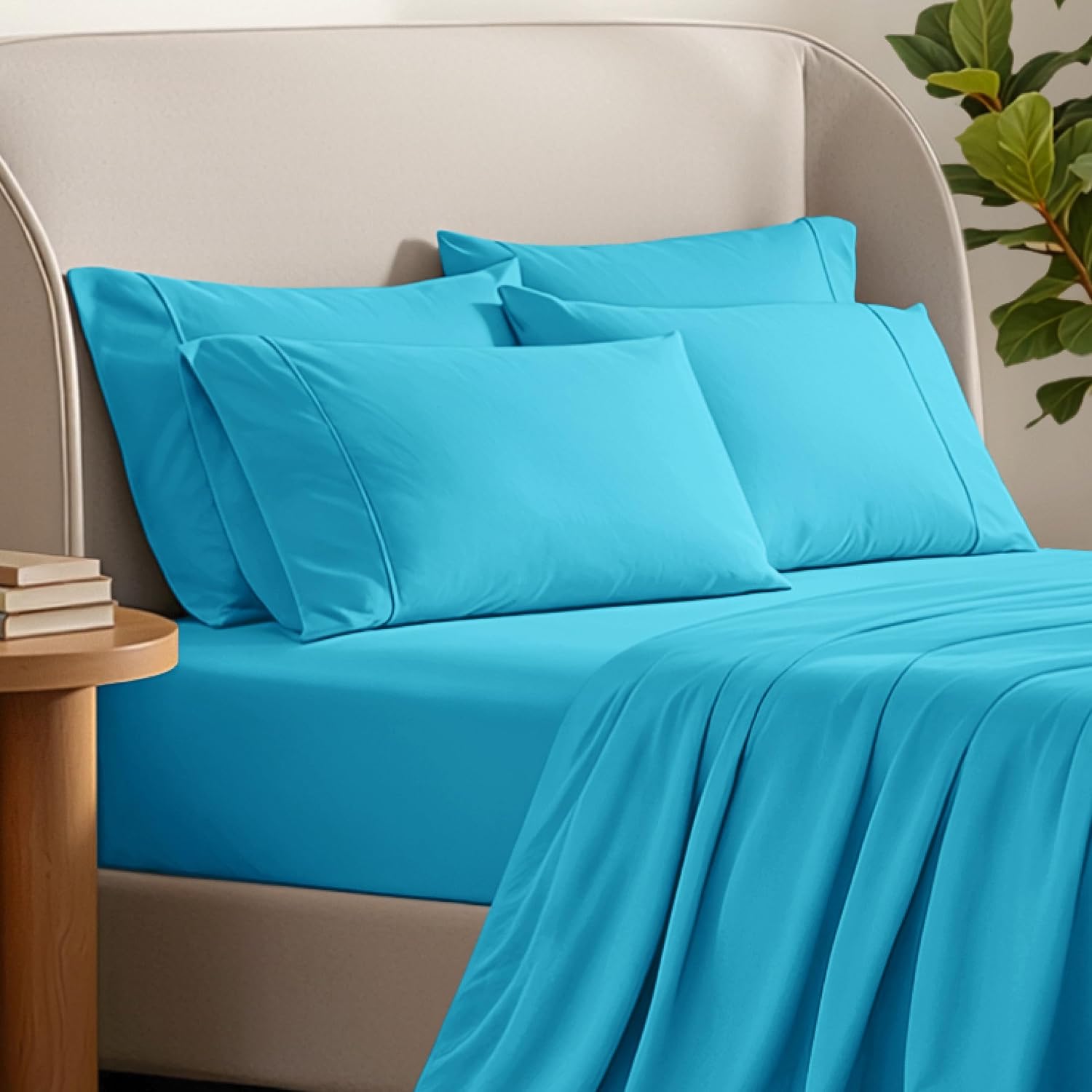 BareHome Bare Home Microfiber Bulk Pillow Cases - Standard/Queen Size Set of 4 - Cooling Pillowcases - Double Brushed - Aqua Pillowcases 4…