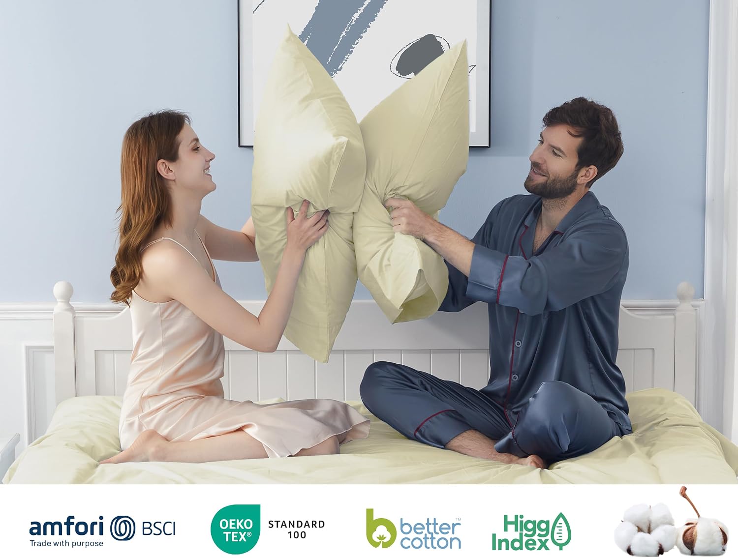 Homtec Pillow Cases, Standard Queen Size Cotton Percale Weave Pillowcases, Pre-Shrunk Breathable and Hypoallergenic Pillowcases, Set of 2 (…