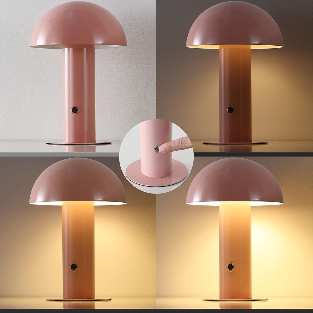 JONATHAN Y 10.75" Pink Rechargeable LED Mushroom Table Lamp, Cordless Portable Bedside Lamp for Living Room Bedroom, 3-Way Dimmable…