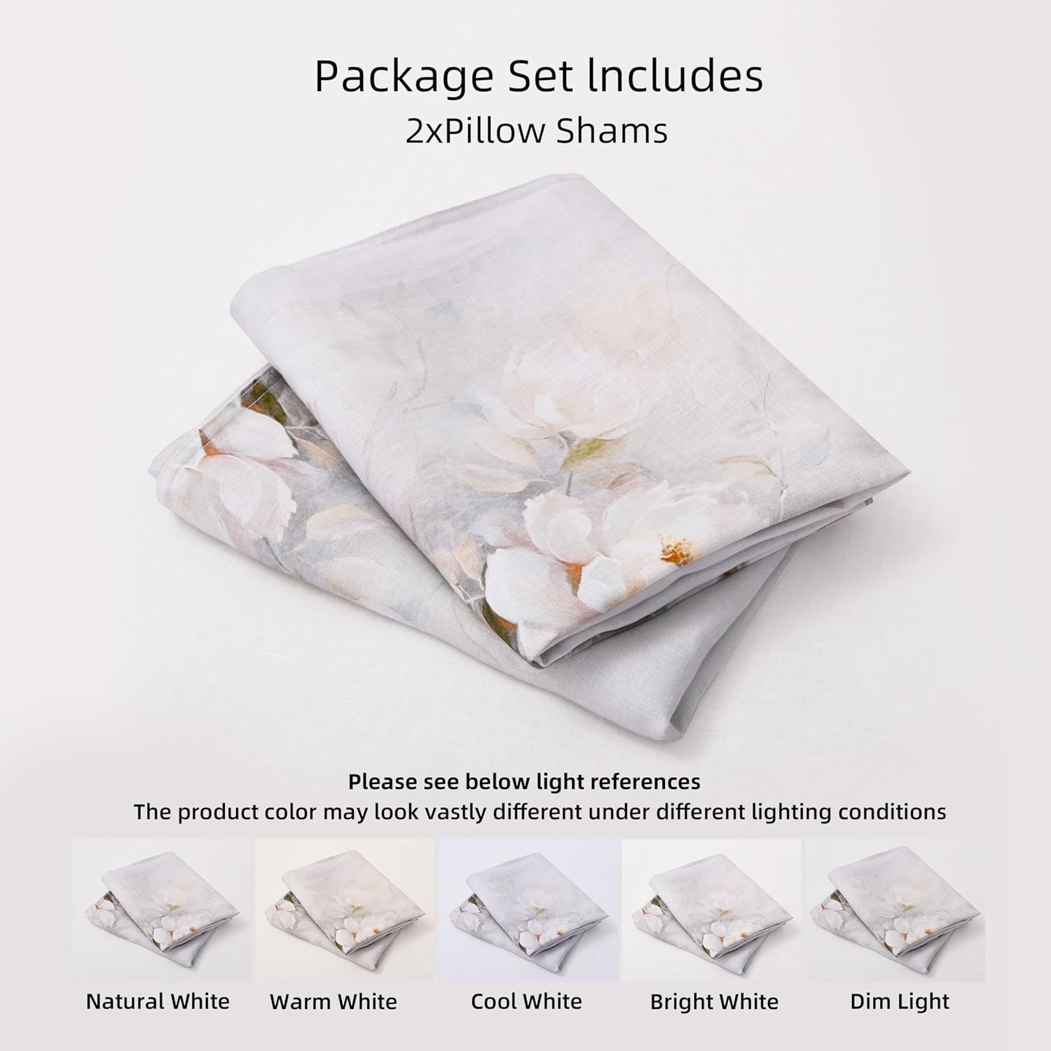 Chuffed 100% French Linen Pillow Cases Watercolor Peony Print, Farmhouse Floral Stone Washed Pillow Shams with Envelope Closure Soft Breath…