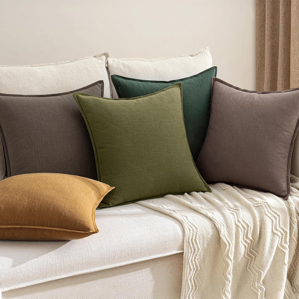 Anroduo Pack of 2 Decorative Linen Pillow Covers Taupe Neutral Farmhouse Boho Soild Cushion Case Soft Accent Pillowcase for Couch Sofa Bedr…