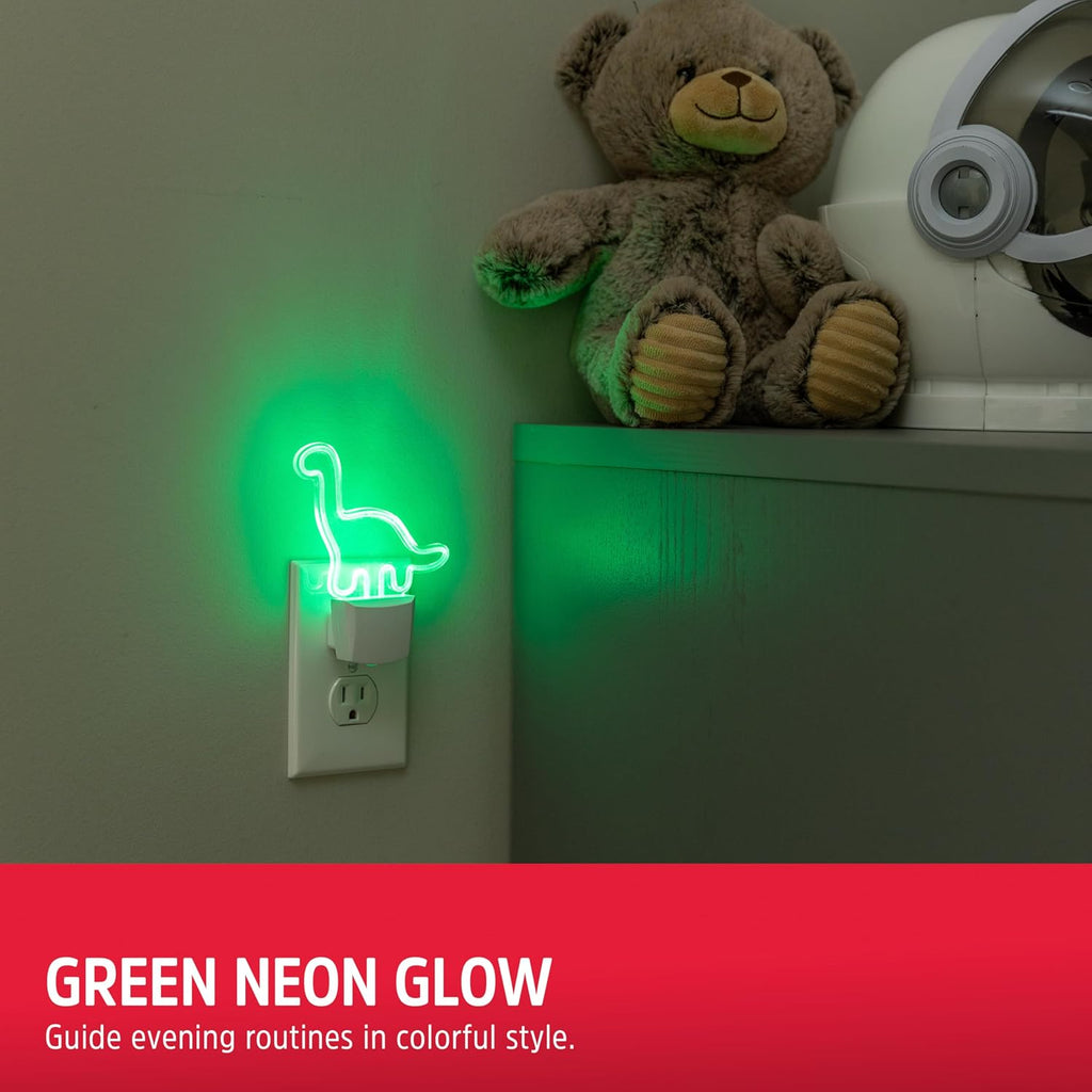 Energizer Long-Neck Dinosaur Night Light, Neon, Auto On/Off, Green