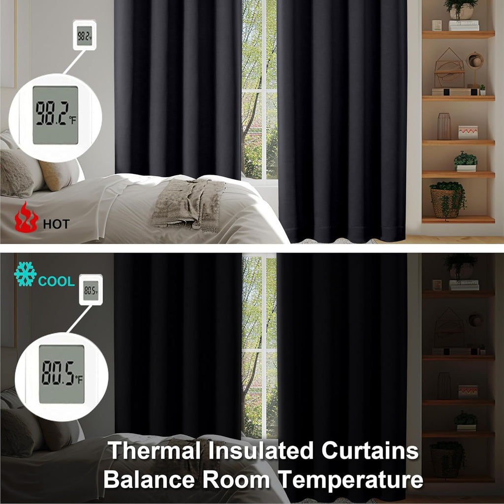 Simplebrand Ava Black Blackout Curtains for Bedroom, 78 Inch Length, 2 Panels Set, Privacy Thermal Insulated Rod Pocket Window Curtains for…
