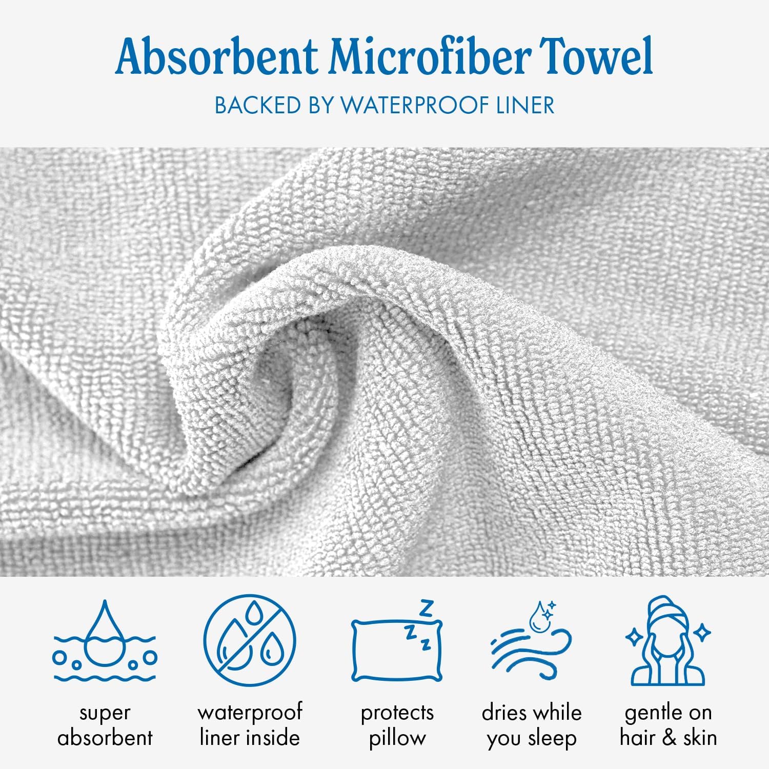 DryZzz Waterproof Pillow Protector Cooling Pillow Case 29"x19" 1pc Silver Standard Size, Absorbent Towel Pillowcase Dual-Sided Satin & Micr…