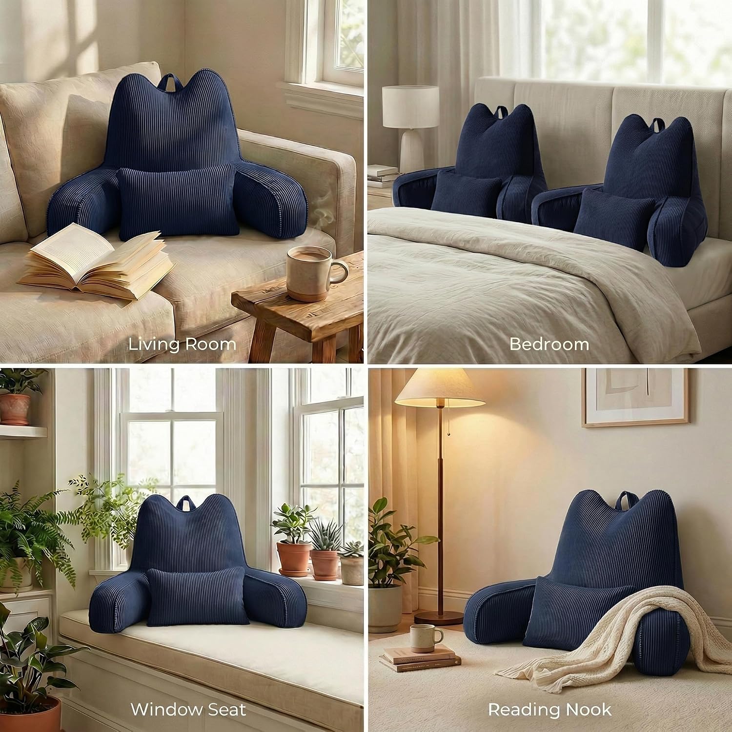 Ailuteie Patented Design Corduroy Sit Up Pillow for Bed with Arms, Reading Pillow for Adults with Extra Lumbar Pillow, Bed Rest Backrest fo…