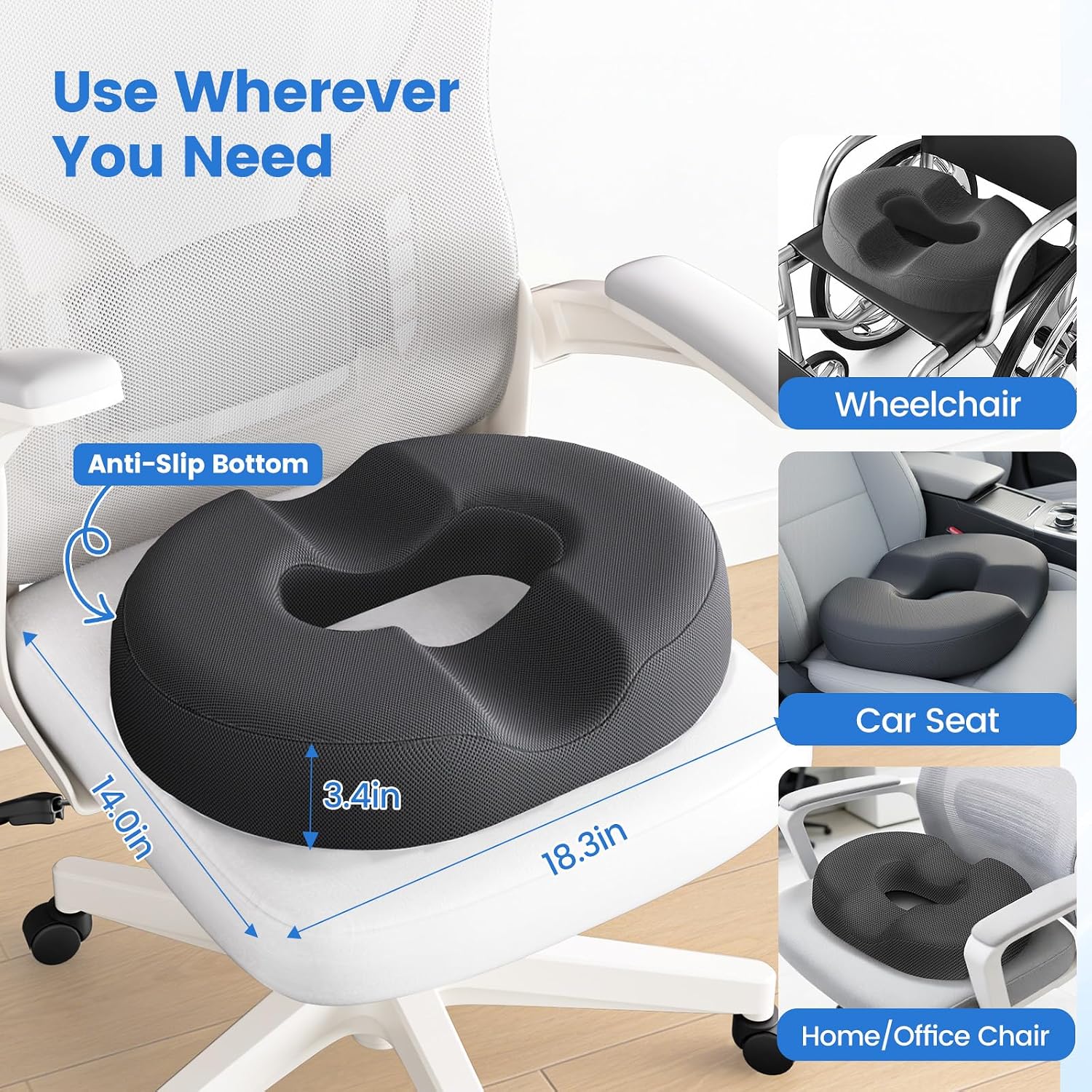 DailyCuddles Donut Pillow for Tailbone Pain, Hemorrhoids - Cooling Gel Memory Foam Chair Seat Cushion for Office, Home & Wheelchair,…