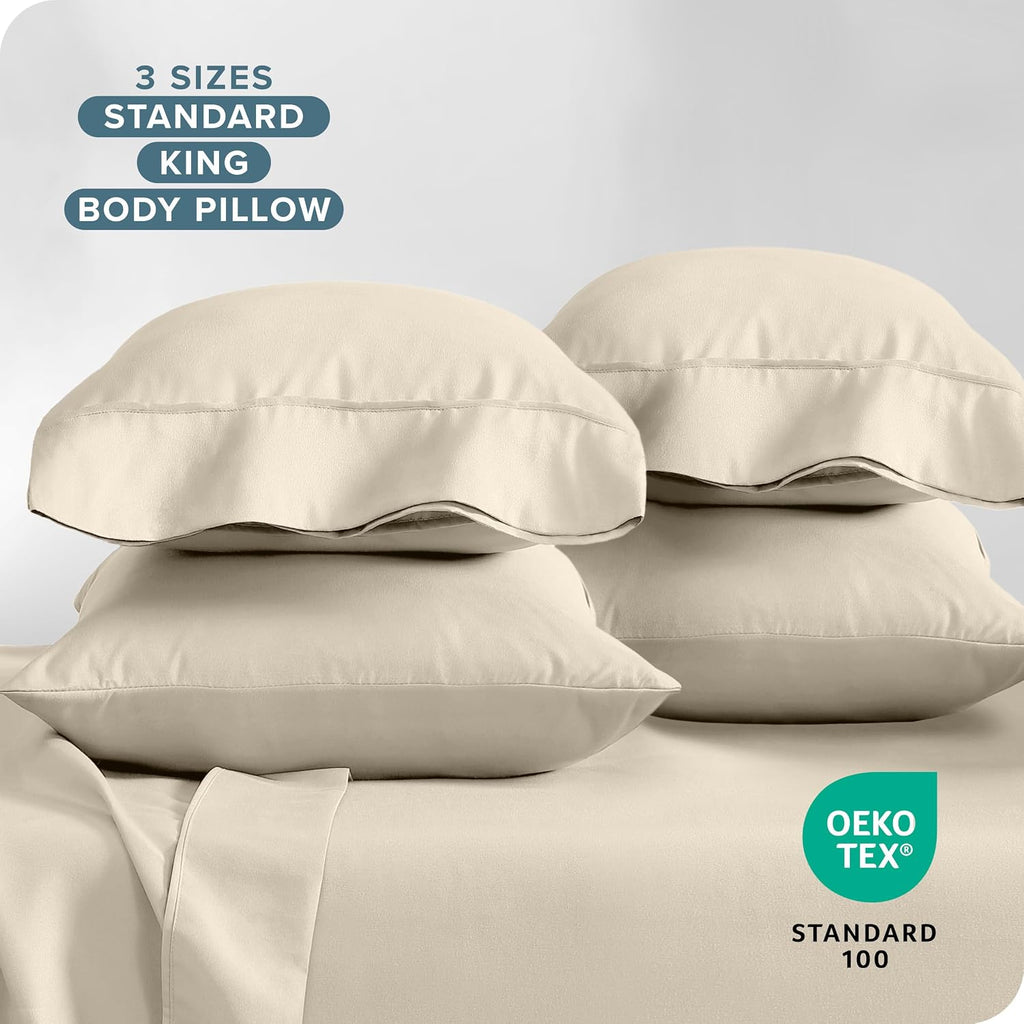 BareHome Bare Home Microfiber Bulk Pillow Cases - King Set of 4 - Cooling Pillowcases - Double Brushed - Sand Pillowcases 4 Pack - Easy Car…