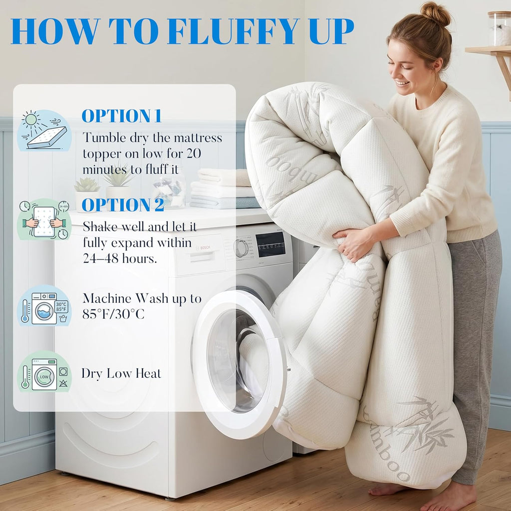 Ubauba 100% Waterproof Full Size Mattress Topper, Viscose Made from Bamboo Pillow Top Mattress Protector for Back, Breathable Cooling Matt…