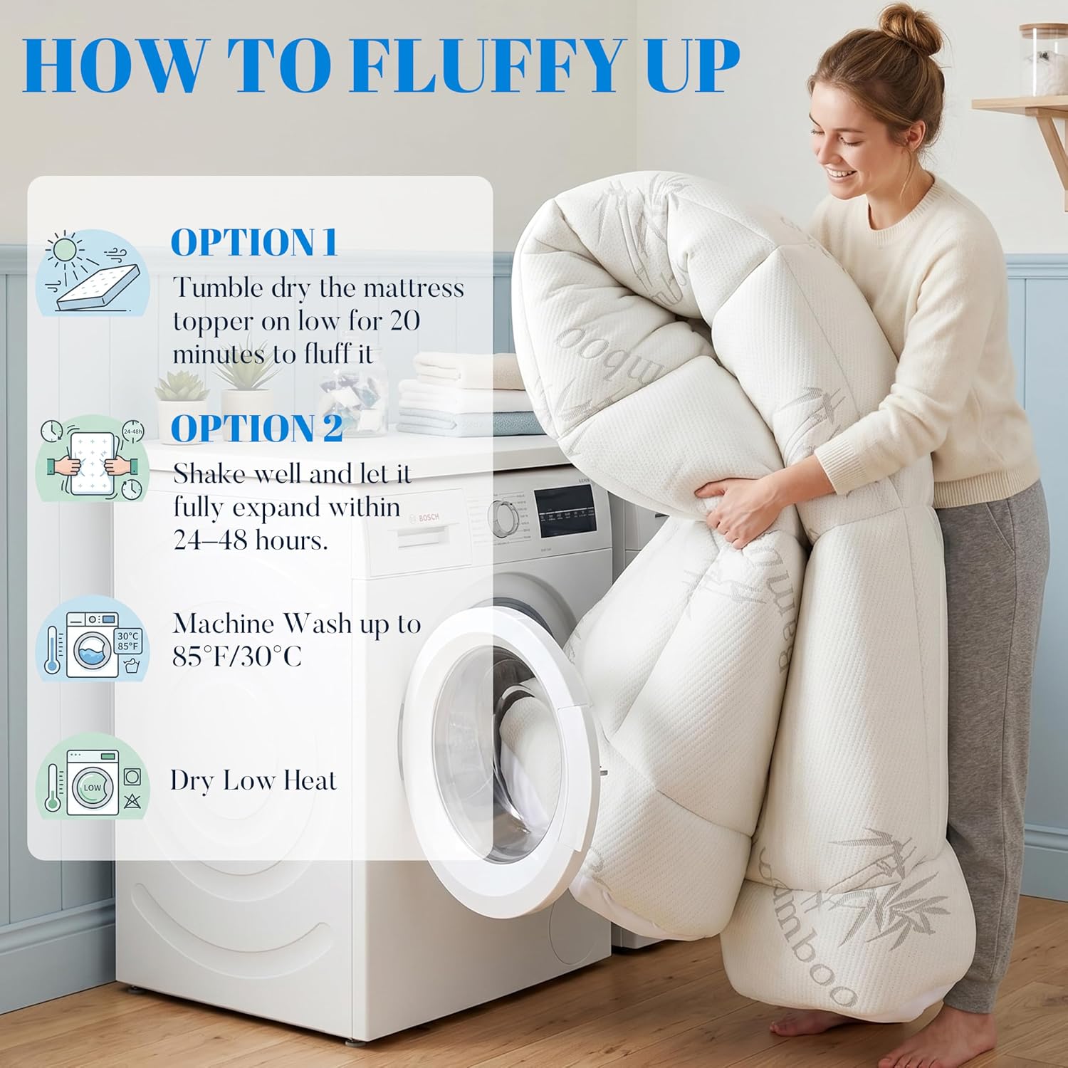 Ubauba 100% Waterproof Full Size Mattress Topper, Viscose Made from Bamboo Pillow Top Mattress Protector for Back, Breathable Cooling Matt…