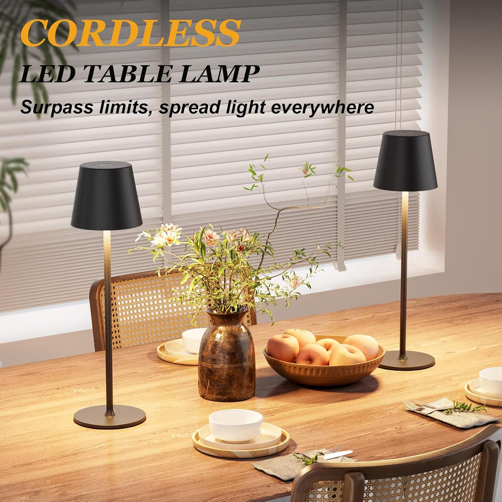 Kakanuo Cordless Table Lamp Rechargeable Black - KK 4 Pack Battery Operated Lamp for Dining Table, 3 Color Stepless Dimming Wireless Lamp…