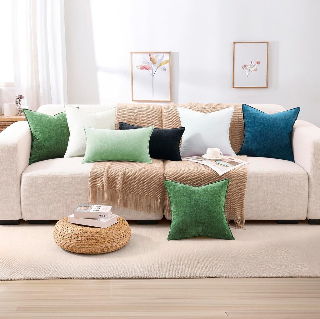 decorUhome Summer Couch Euro Sham Throw Pillow Covers 24x24 Set of 2, Decorative Soft Velvet Modern Cozy Chenille Pillow Cases with Elegant…