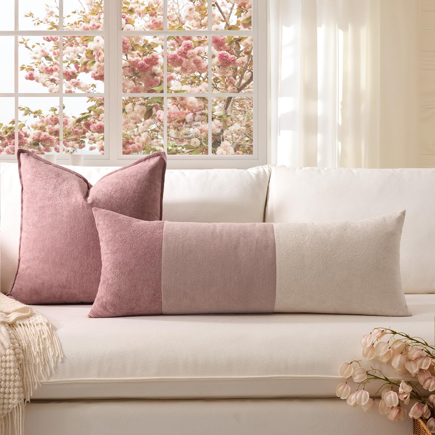 KevinTextile Kevin Textile Spring 14x36 Inch Long Lumbar Cover 1 Pack Valentines Day Patchwork Soft Textured Waterproof Rectangle Cushion E…