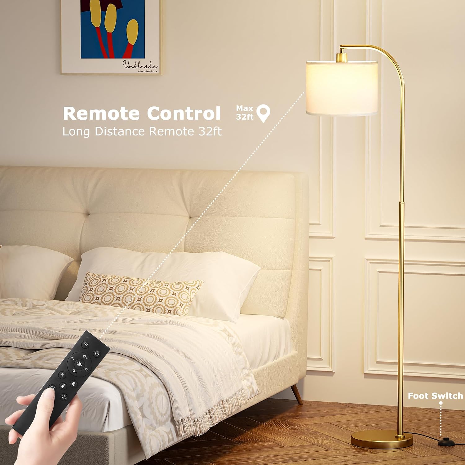 Ambimall Arc Floor Lamp with Remote and Stepless Dimmable Bulb, Colors Temperature & Brightness Adjustable, Floor Lamps for Living Room(Whi…