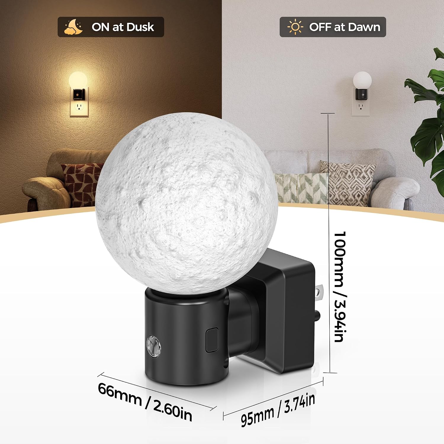 DORESshop Moon Night Light, Night Lights Plug into Wall, Dusk-to-Dawn Sensor, 3D Design 3000K Soft White, Dimmable Nightlights Indoor for…