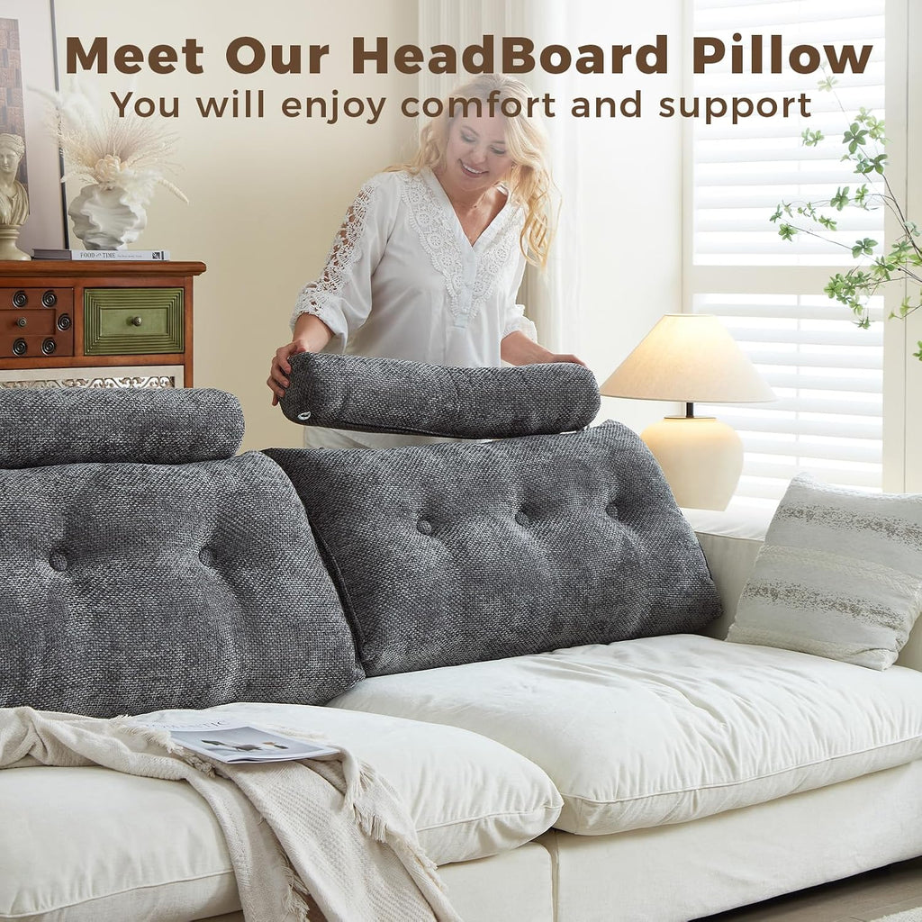 Headboard Pillow for Twin XL – Chenille Large Triangular Wedge Pillow for Headboard Gap, Daybed and Couch Backrest, Reading and Sitting…
