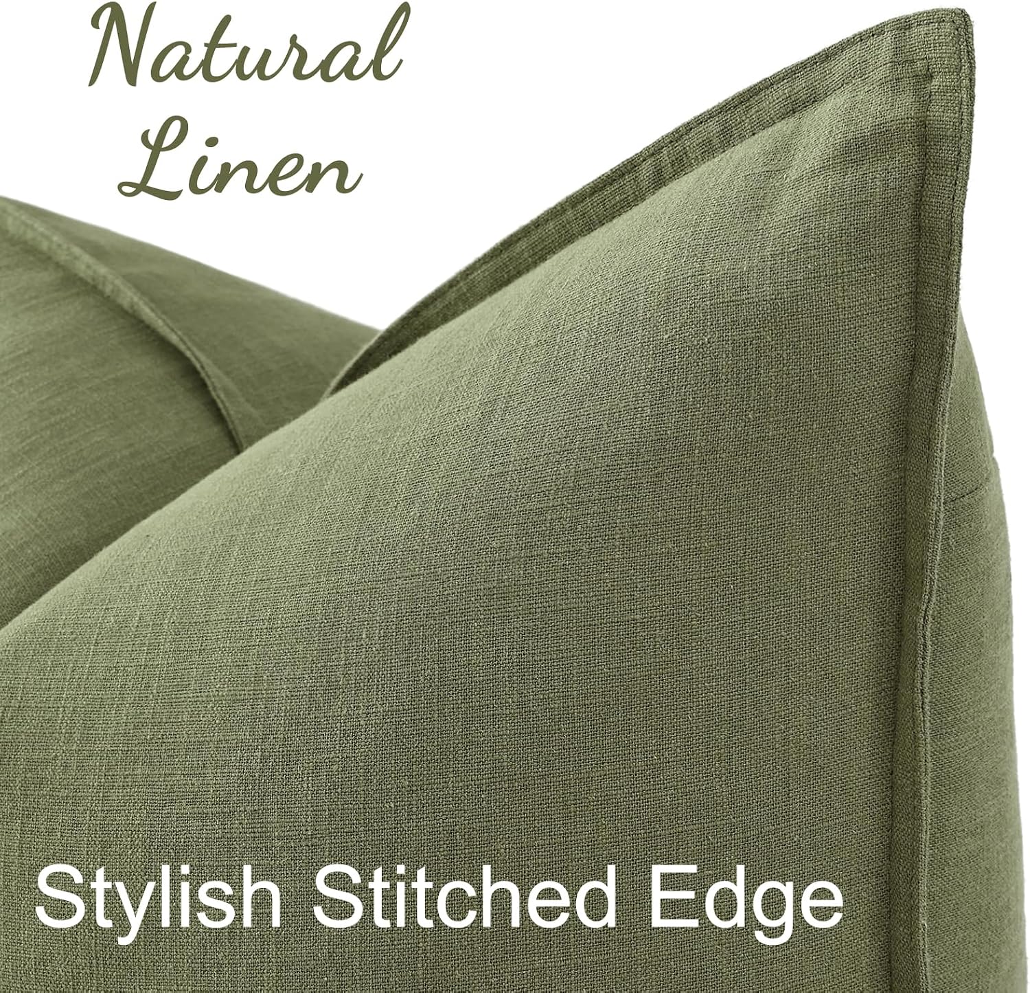 decorUhome Summer Decorative Linen Euro Sham Throw Pillow Covers 22x22 Inch Set of 2 Olive Green Pillow Covers with Flange Edges Soft Farmh…