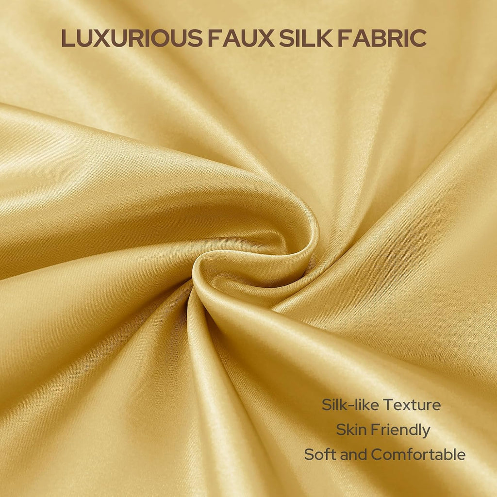 Homeideas Gold Decorative Throw Pillow Covers 20x12 Set of 2, Glossy Faux Silk Lumbar Pillow Covers for Couch Sofa Bed Decor Luxury Summer…