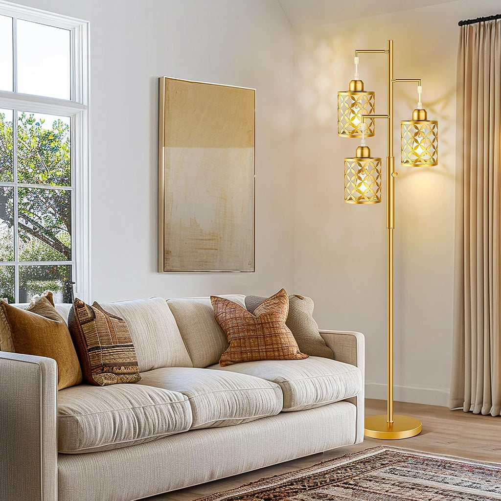 Dimmable Floor Lamp, Farmhouse Standing Lamp with Elegant Metal Cage, Industrial Tall Tree Floor Lamps for Living Room, Bedroom, Study…
