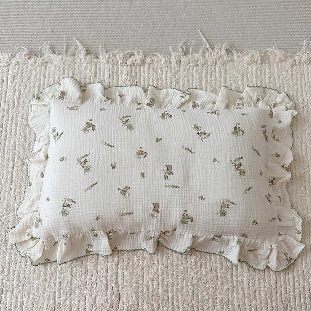 BuLuTu Muslin Toddler Pillowcase for Toddler Bed, Soft Breathable Standard Size Pillow Cover 20"x26", Animal Gray Bunny Toddler Pillow…