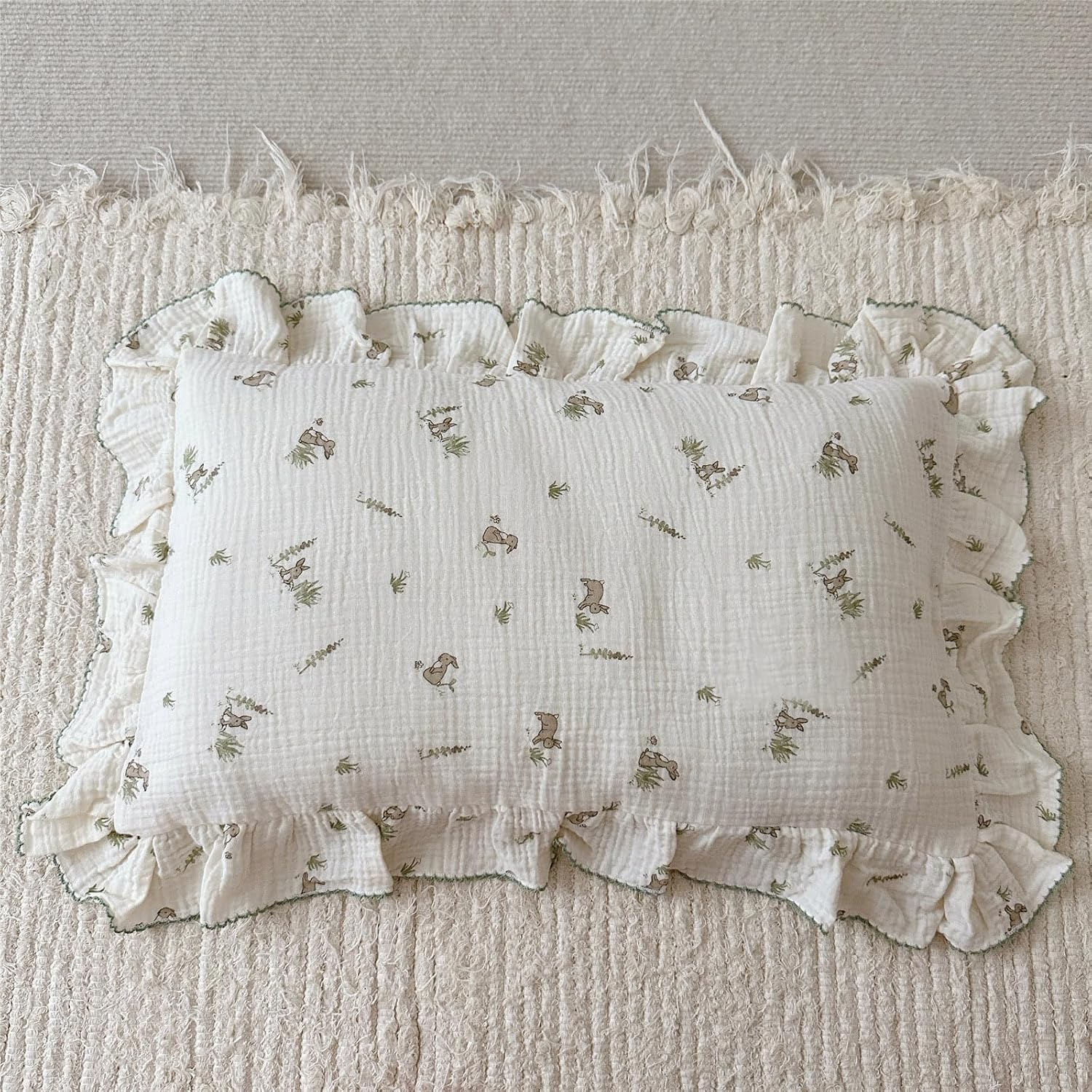 BuLuTu Muslin Toddler Pillowcase for Toddler Bed, Soft Breathable Standard Size Pillow Cover 20"x26", Animal Gray Bunny Toddler Pillow…