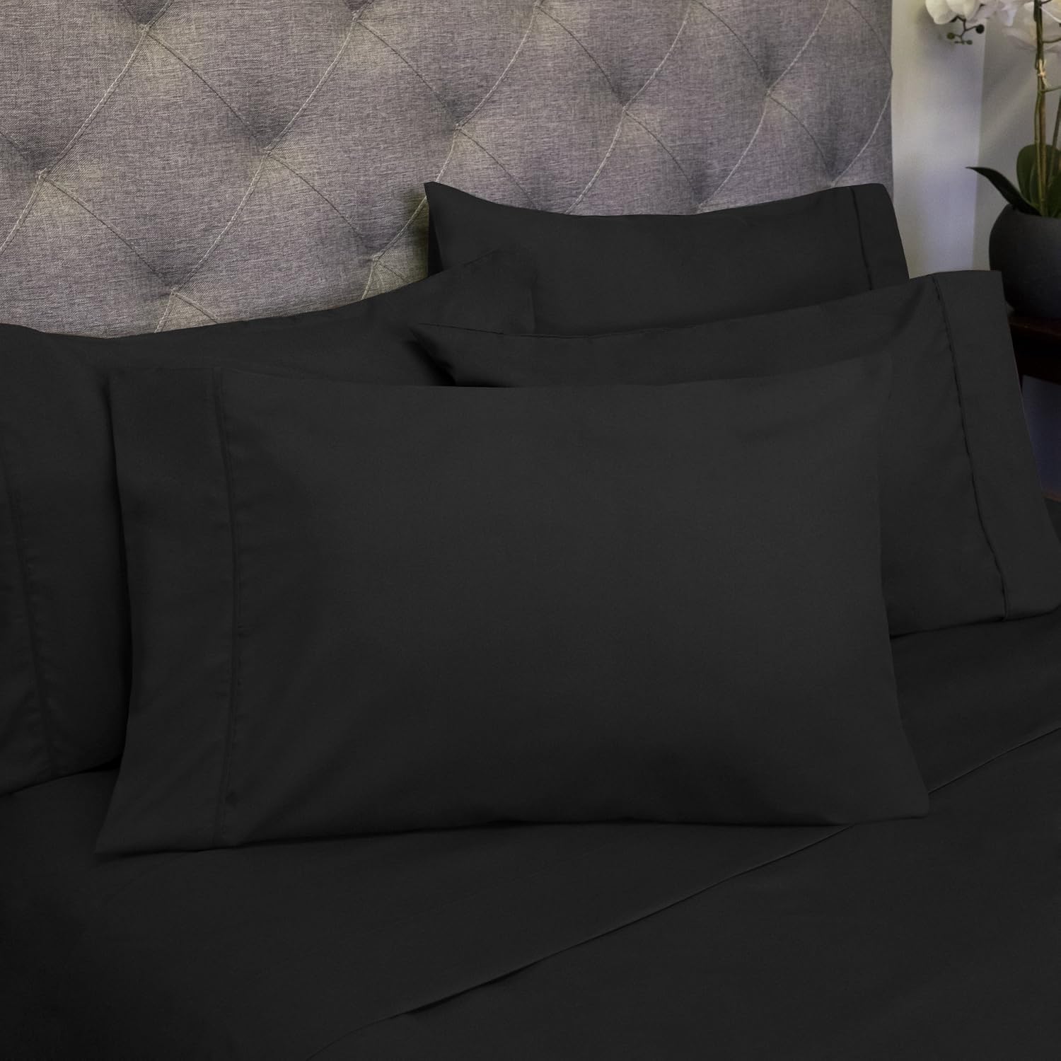 Queen Sheets Black - 6 Piece 1500 Supreme Deluxe Collection Deep Pocket Ultra Soft Queen Sheet Set Bedding - 2 Extra Pillow Cases, Great…