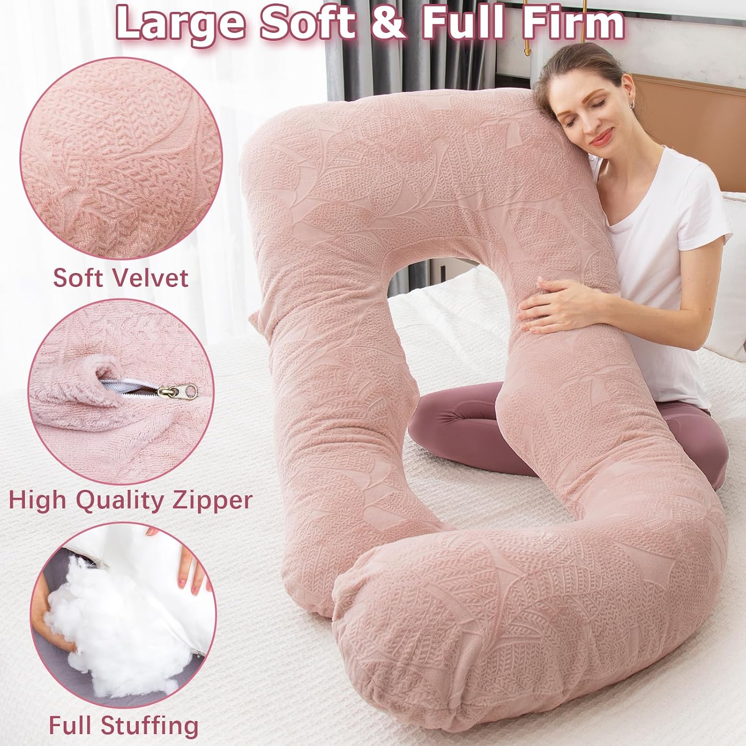 Moonpine MOON PINE Pregnancy Pillow, U Shaped Full Body Pillow for Maternity Support, Sleeping Pillow with Cover for Pregnant Women (Dusty…