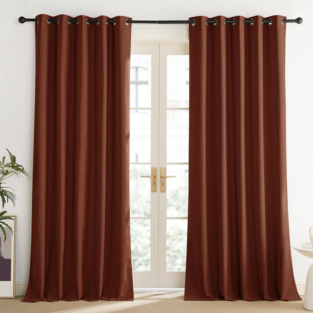 NICETOWN 100% Absolutely Blackout Linen Curtains with Thermal Insulated Liner, 62" Wide, 2 Panels, 120" Long Drapes, Grommet Retro Burnt…