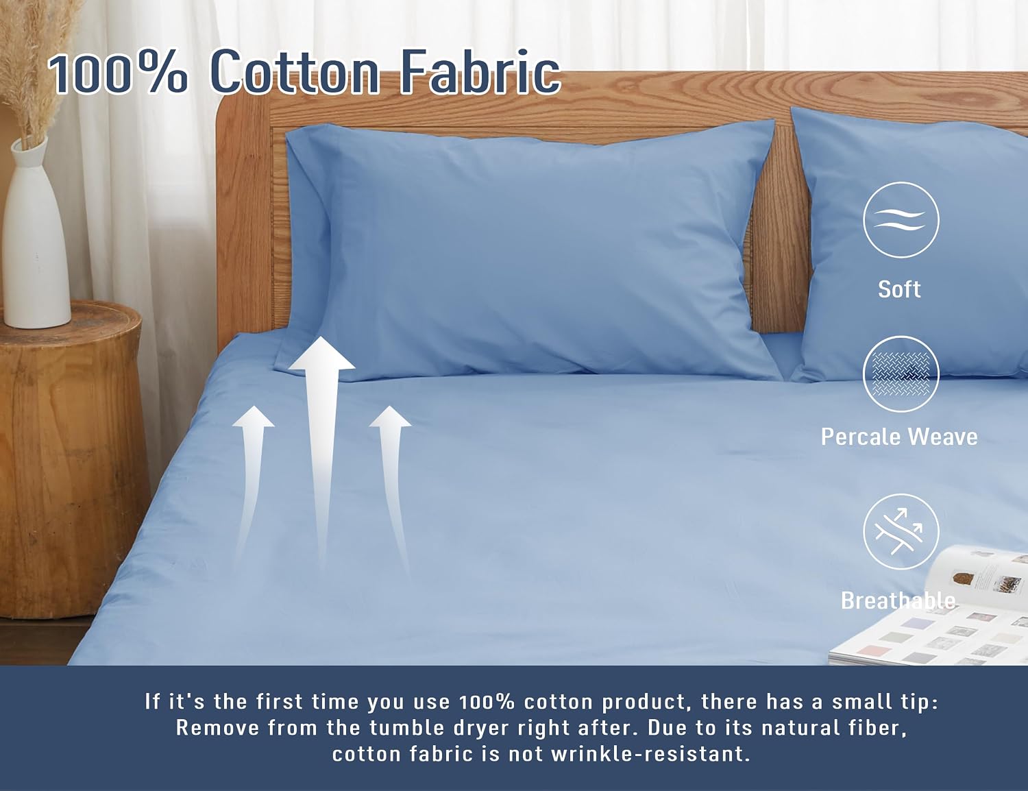 Homtec Pillow Cases, Standard Queen Size Cotton Percale Weave Pillowcases, Pre-Shrunk Breathable and Hypoallergenic Pillowcases, Set of 2 (…