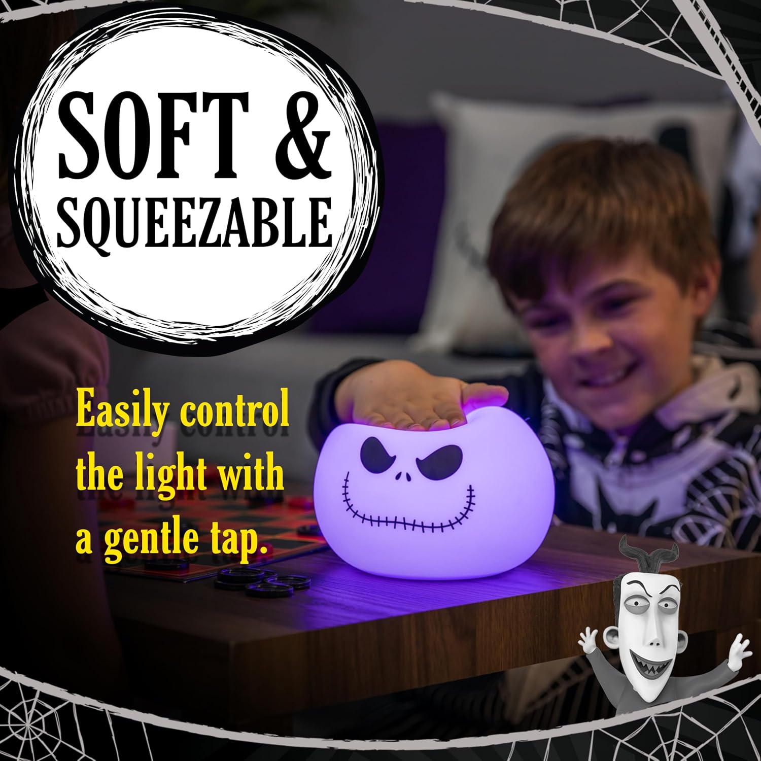 Disney Jack Skellington Squishy Light - Color-Changing Night Light for Kids & Adults, USB/Battery Operated Dimmable Lamp, Halloween &…