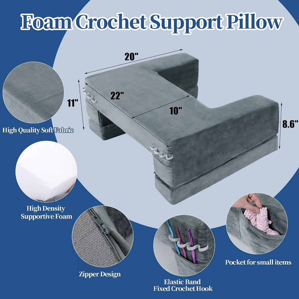 Hombys Adjustable Foam Crochet Pillow for Lap Support, Soft Velvet Reading & Gaming Pillow with Side Pocket and Elastic Band, Desk Pillow f…
