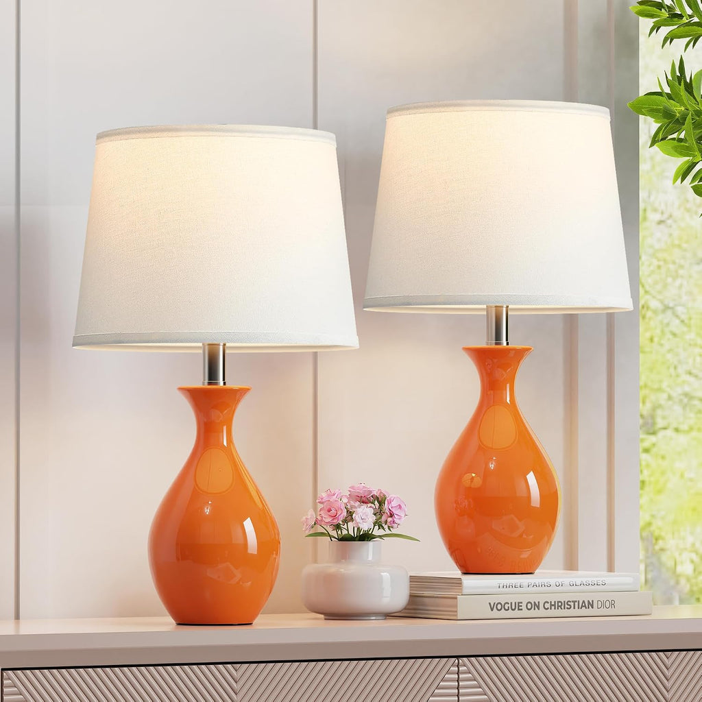 PARTPHONER Table Lamp Set of 2, Modern Ceramic Bedside Lamps for Night Stands, Classic Small Lamp Nightstand Lamp for Bedroom Living Room…