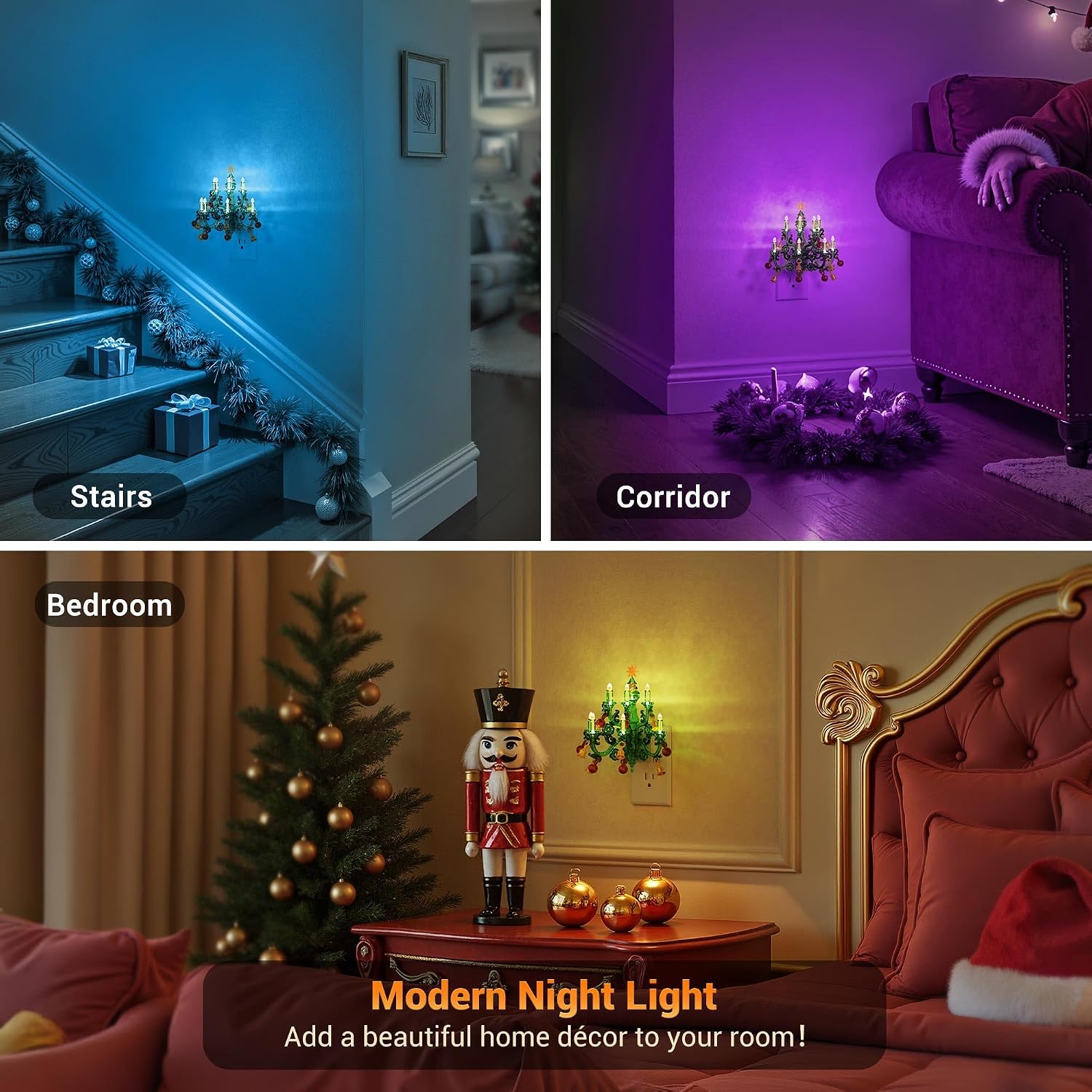 JandCase Night Lights Plug into Wall, 2 Pack Christmas RGB Pendant Night Light with Flame Effect,10 Color Changing Nightlight with180°…