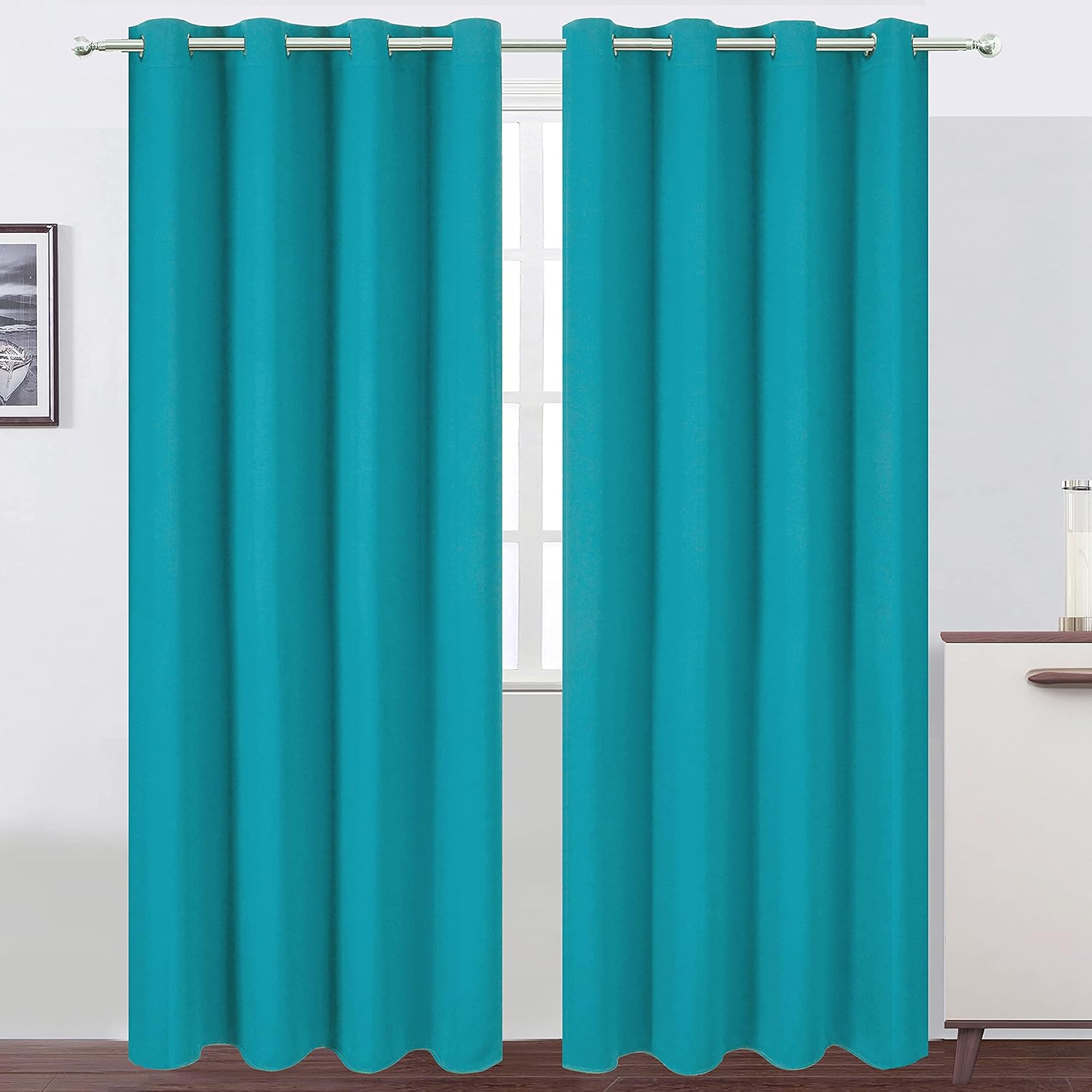 Lemomo Teal/Turquoise Kids Blackout Curtains for Bedroom/52 X 84 Inch/Set of 2 Panels Thermal Insulated Living Room Curtains 84 Inch silver