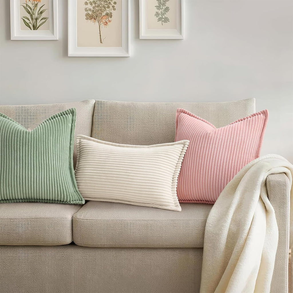 Mecatny Corduroy Summer Throw Pillow Covers 26x26 Set of 2, Neutral Decorative Soft Boho Couch Pillow Covers with Broadside for Sofa…