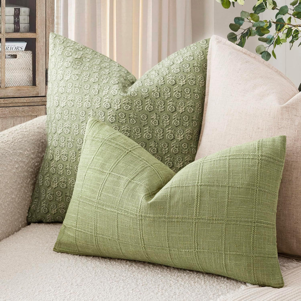 Foindtower Set of 1 Decorative Linen Check Throw Pillow Cover Neutral Farmhouse Lumbar Cushion Cover Modern Boho Accent Home Decor for…