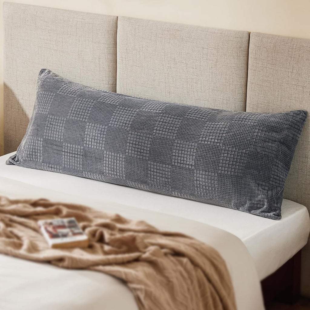 Bedelite Body Pillow Cover with Zipper Closure, Decorative Waffle Weave Fleece Pillowcase 20 x 54 Inches, Luxury Fluffy Plush Long Body Pil…