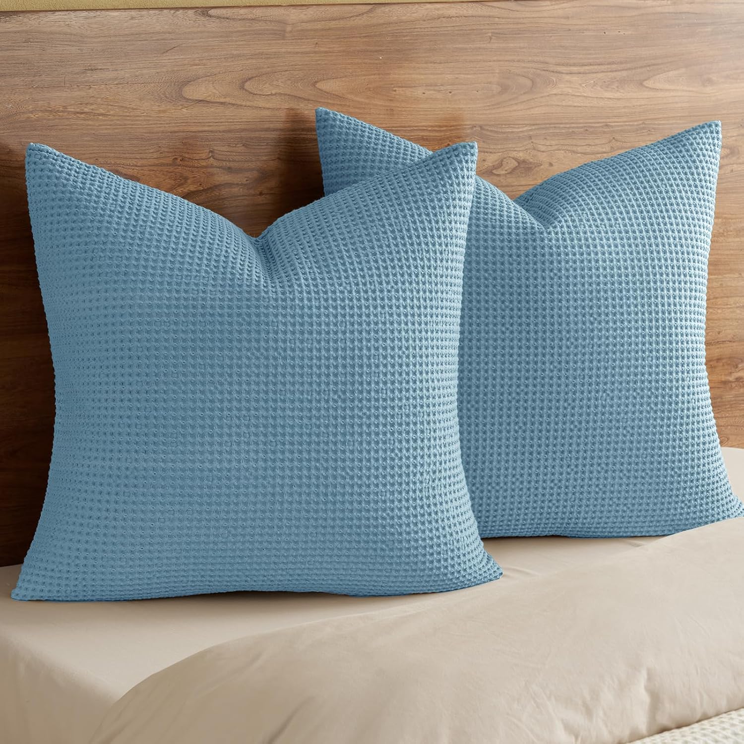 Phf 100% Cotton Waffle Weave Throw Pillow Cover, 22" x 22", No Filling, 2 Pack Elegant Home Decorative Square Throw Pillow Covers for Bed C…