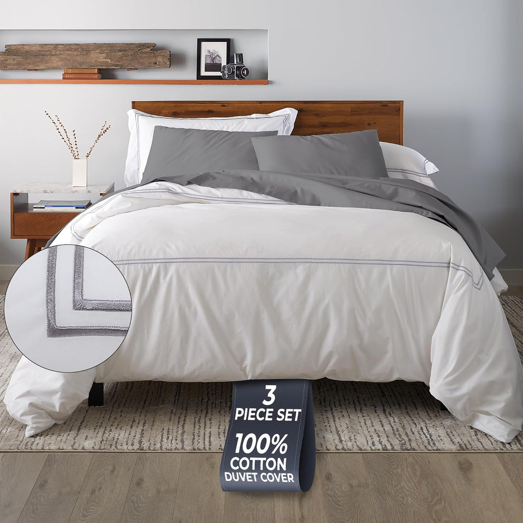 Ella Jayne Duvet Cover Queen Size (3 Pieces), 100% Cotton Percale, Full/Queen, Soft, Breathable & Lightweight, Including Duvet Cover (1…