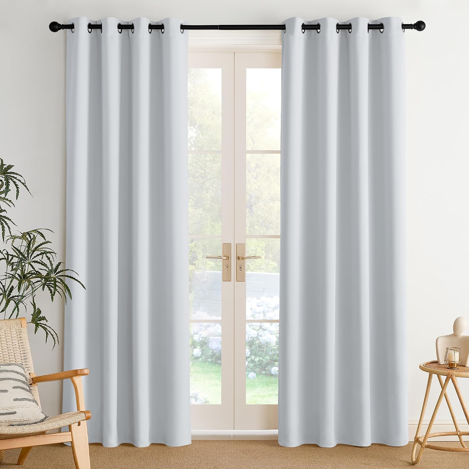 Nicetown Room Darkening Draperies Curtains Panels, 2 Panels Greyish White W52 x L84 White