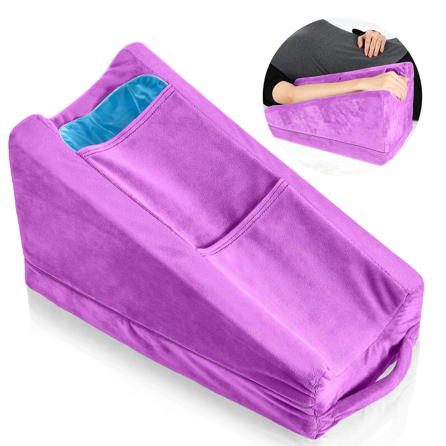 Buryeah Violet Arm Elevation Pillow with 2 Pockets, Soft Ergonomic Support Pillow for Elbow Rest Wedge Broken Arm Elbow Gifts with High Den…