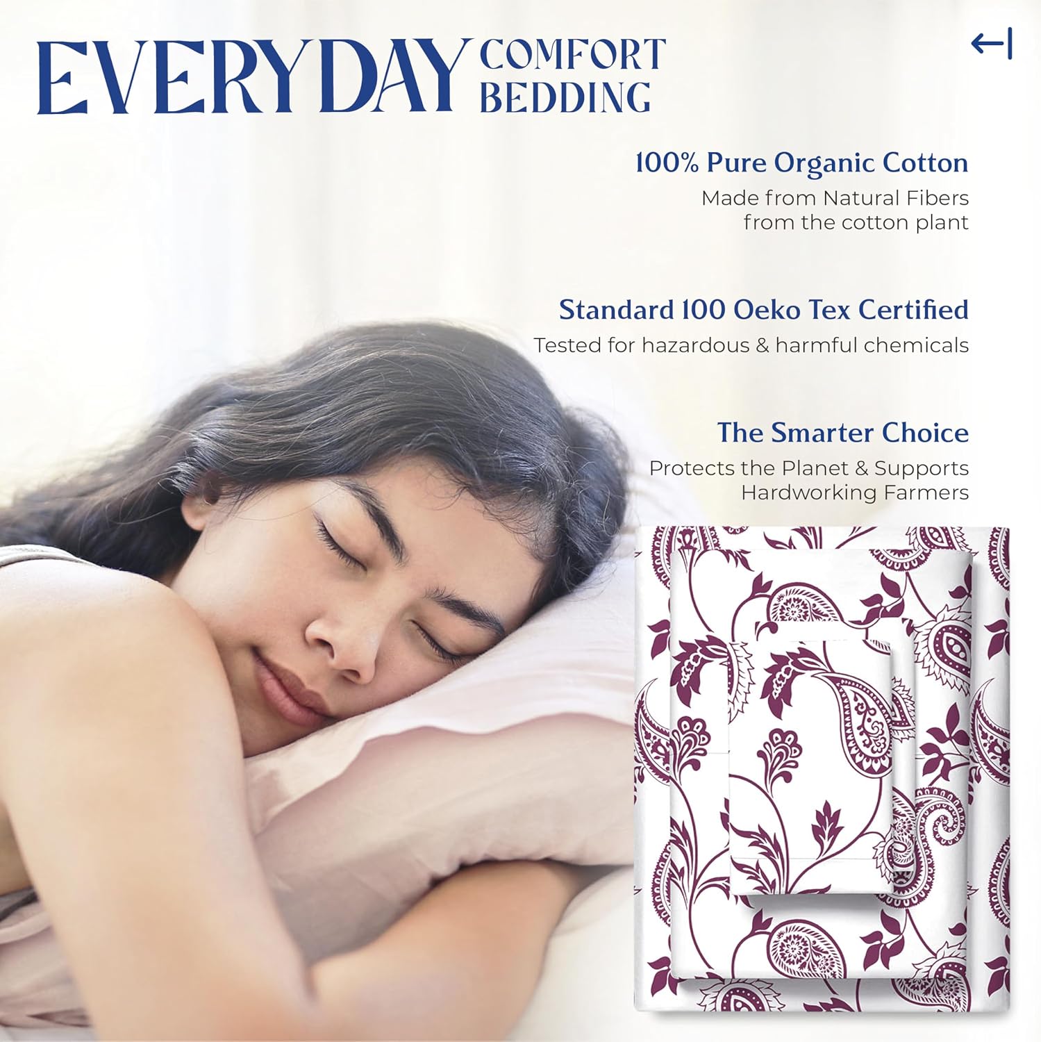 Mayfair Linen 100% Organic Cotton Printed Sheets Queen Size - Percale Weave Cotton Queen Size Sheet Set (4 PC, Paisley), Soft & Crisp…