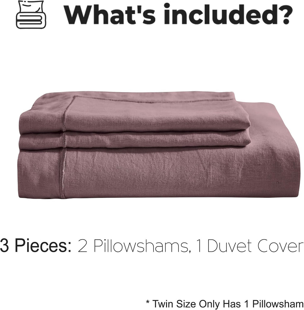 Simple&Opulence 100% Washed Linen Duvet Cover with Embroidered, 2 Pieces Soft Farmhouse Comforter Set with Button Closure,1…