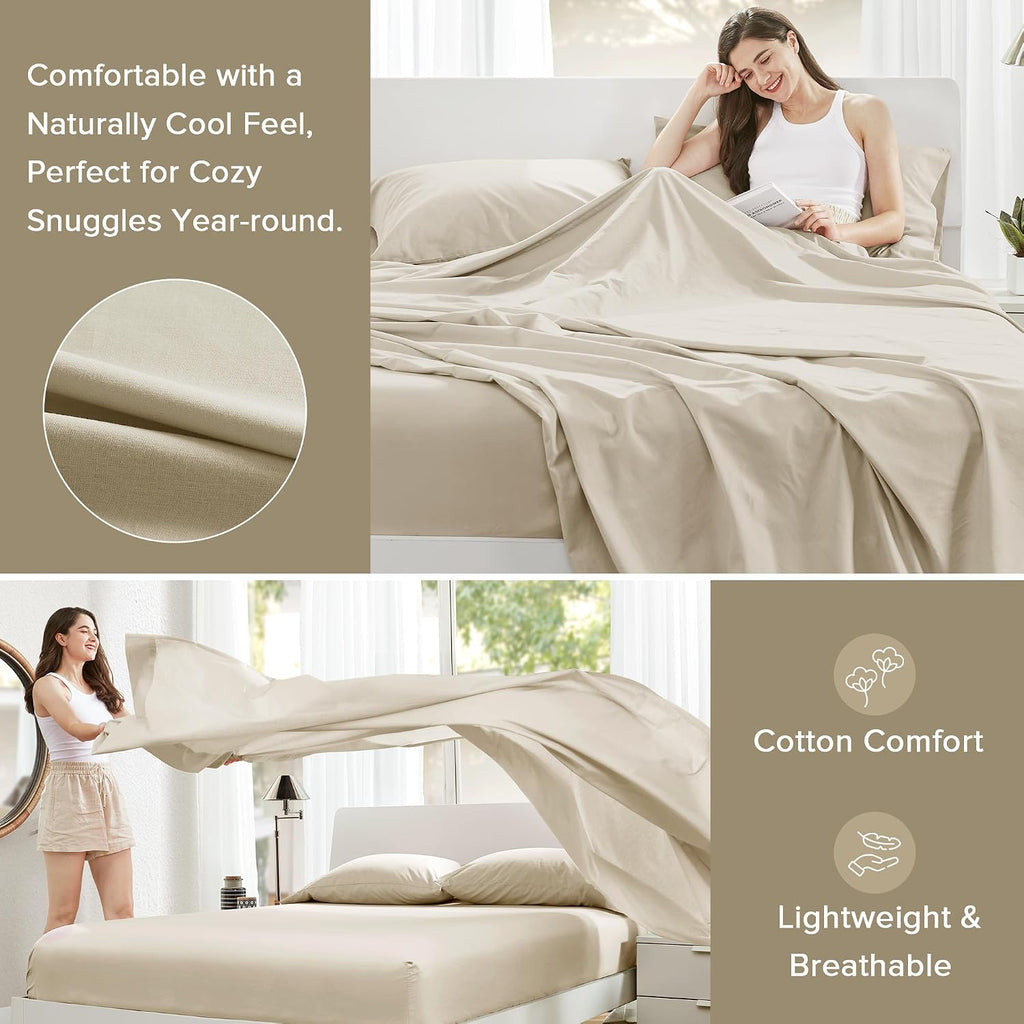 ComfortSpaces Comfort Spaces 100% Cotton Sheets Twin, Breathable & Ultra Soft Cotton Sheets, Naturally Cool Cotton Bed Sheets with 12" Elas…
