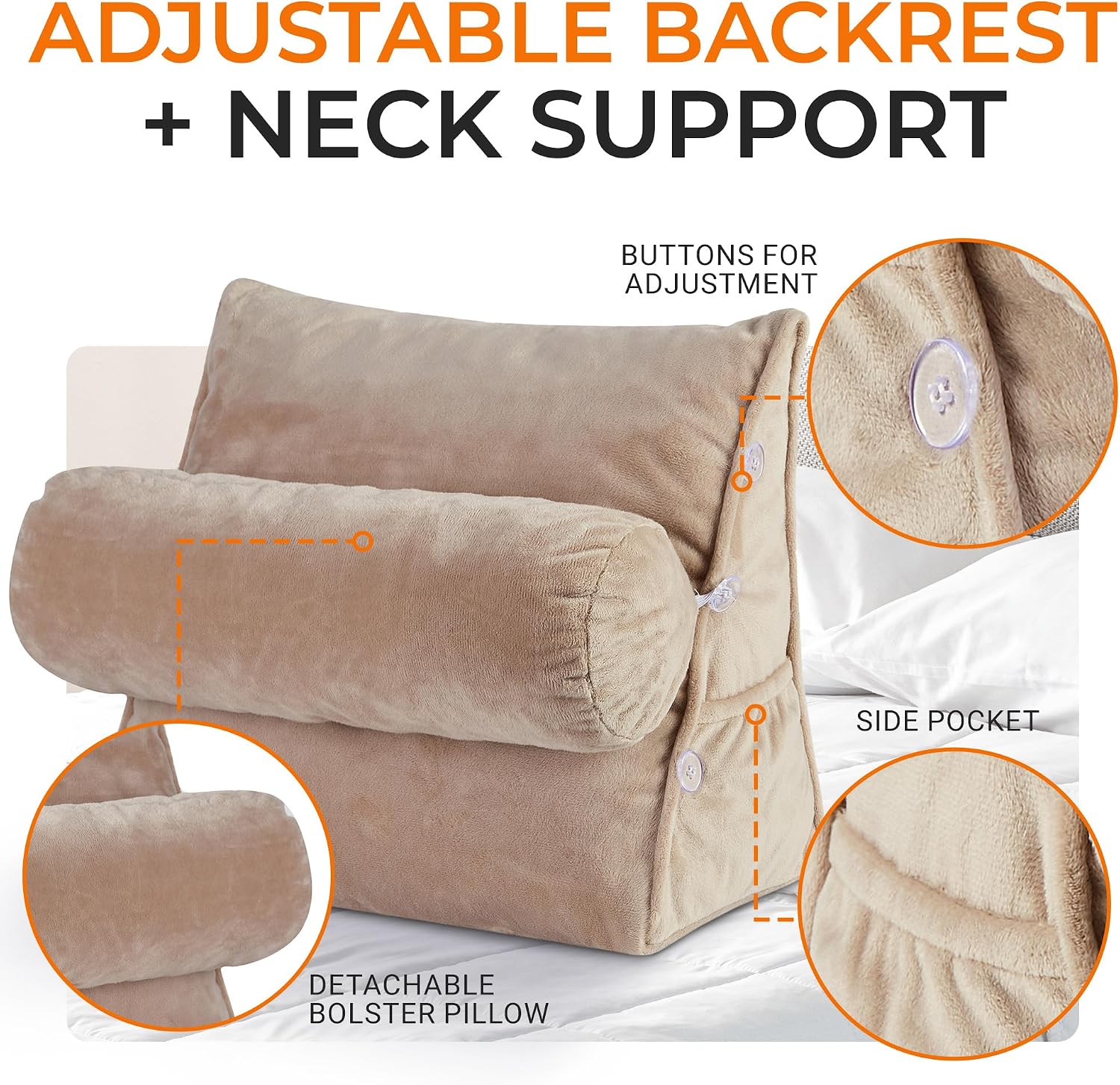 Cheer Collection Reading Wedge Pillow - Adjustable Wedge Reading Pillow with Neck Support, Hollow Fiber-Filled Backrest Pillow for…