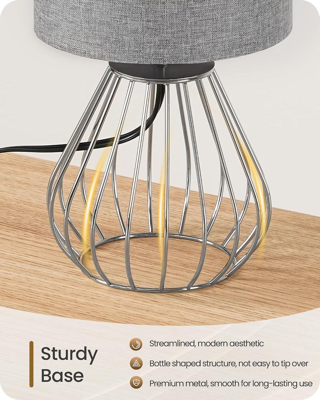 Small Table Lamp, Bedside Lamp with Gray Linen Lampshade & Silver Metal Base, Modern Nightstand Lamp, Little Cute Desk Lamp for Bedroom…