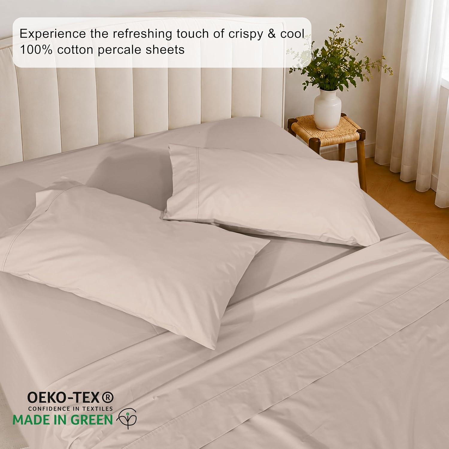 Zoyer 100% Cotton Sheets – Twin XL Size Percale Bedding, Cooling & Breathable, Durable with a Crisp, Soft & Comfortable Feel, 16" Deep Pock…